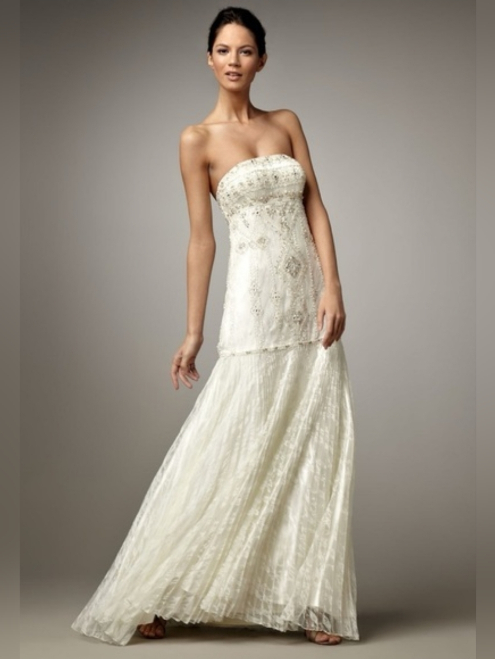 Vintage Sue Wong Champagne Ivory Lace Beaded Wedding Gown Size 2
